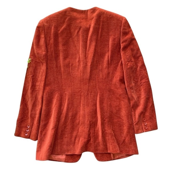 Vtg Emanuel Ungaro Chenille Collarless Buttoned Jacket Rust Orange Size US4 EU38 - Picture 2 of 9